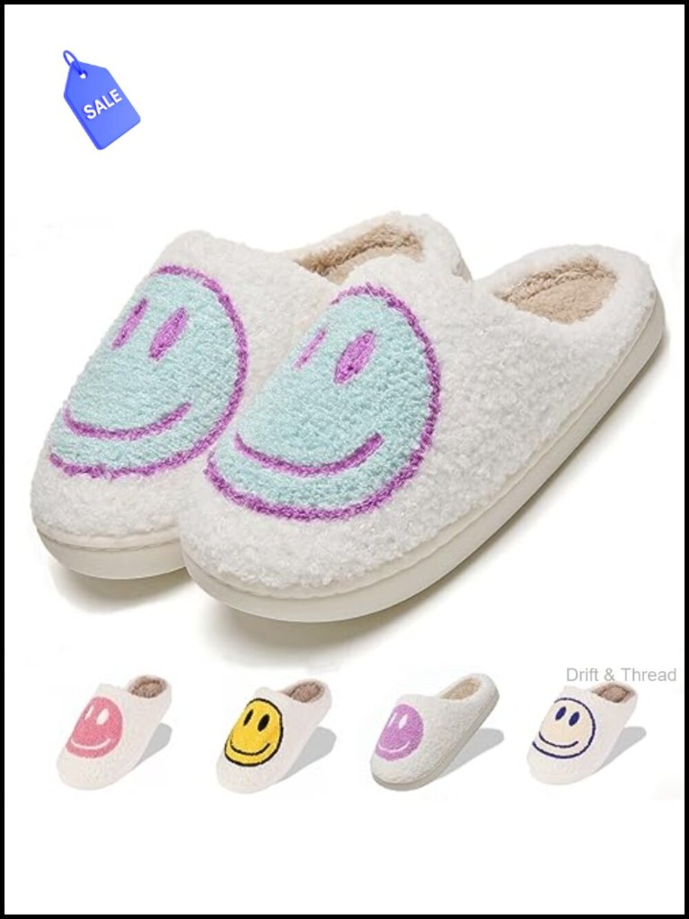 Plush Memory Foam Fuzzy Slippers Happy Face House Shoes